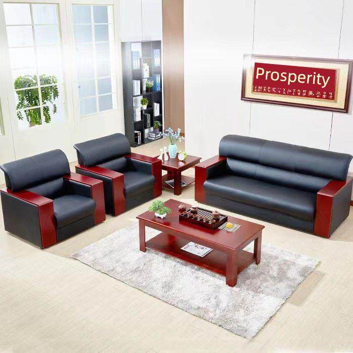 真皮办公沙发、咖啡桌组合简约现代接待商务小型办公接待单三人座