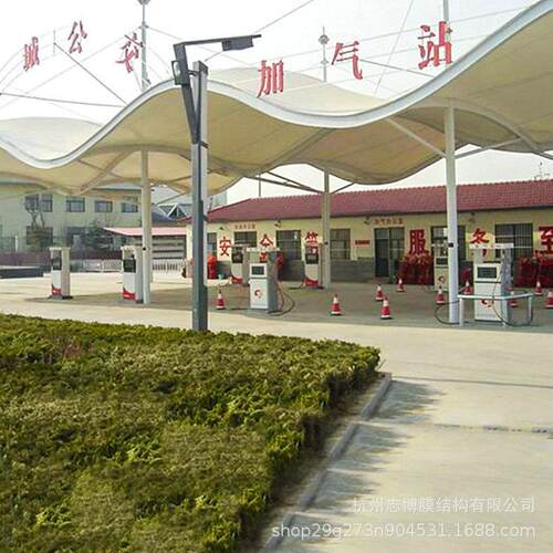 加油站Q235型拉膜遮阳棚 膜结构雨棚车景观 汽棚站公交站遮雨032