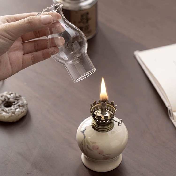 手绘陶瓷酥油灯中式茶室摆件家用油灯创意氛围灯露营茶空间灯盏