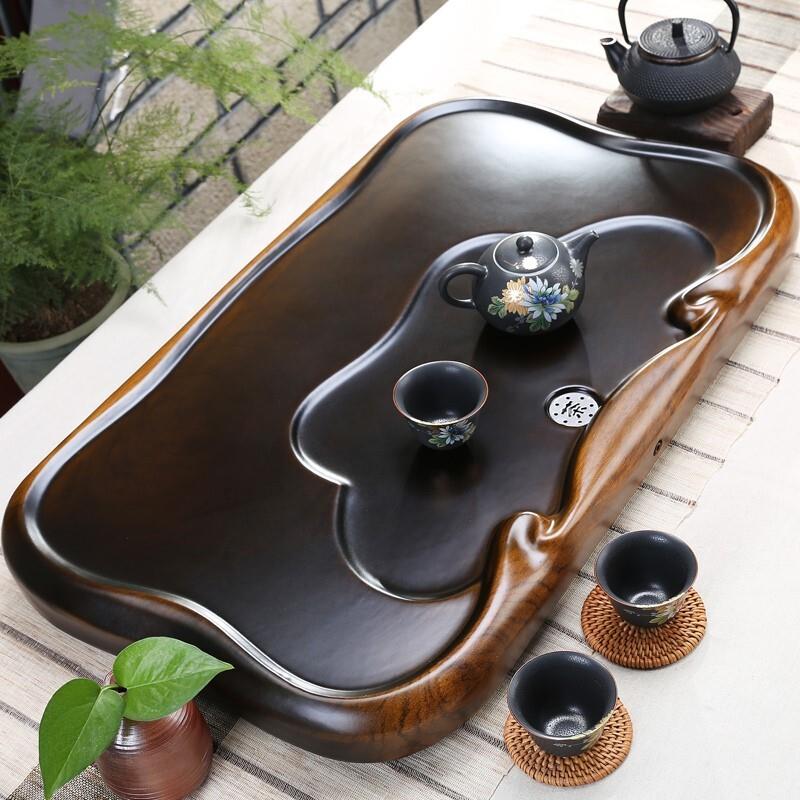 黑檀木茶盘家用轻奢实木茶海茶台长方形花梨原木托盘简约排水茶盘