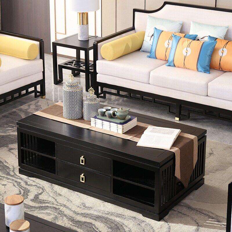 中式实木茶几大小户型客厅带抽屉现简约大理石公家具大师设计