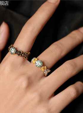 新款克克鸢尾花戒指女法式复古做旧开口指环小众设计高级感食指环