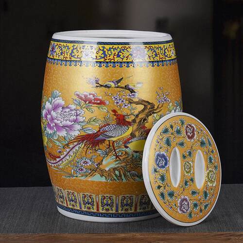 景德镇中式陶瓷米缸覆古大米桶带盖子50斤装储米罐家用密封防潮面