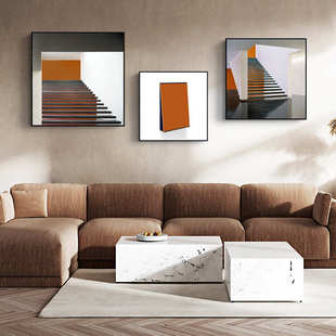 饰画橙色白色空间壁画走廊玄关过道挂画 客厅装 格局 现代抽象风格