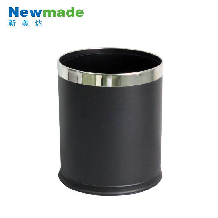 新美达厂家 双层圆形黑色塑料铁烤漆无盖阻燃垃圾桶