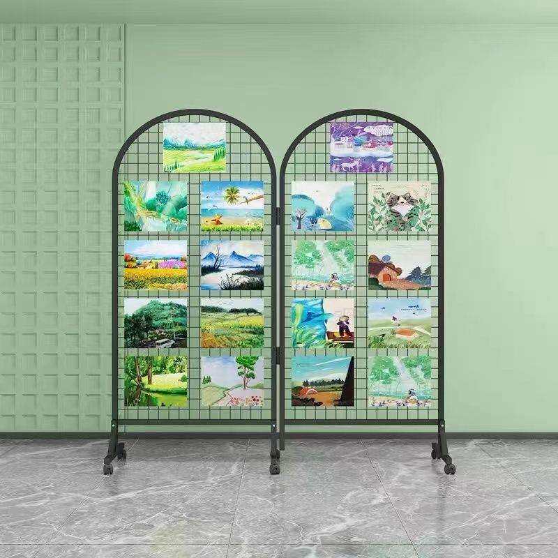 折叠网格立式移动展示架画展画作展览架户外美术半圆形落地展架厂