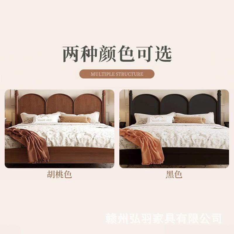胡桃色法.式实木床现代中简约主卧1.单8米双人床古风15米人床家具