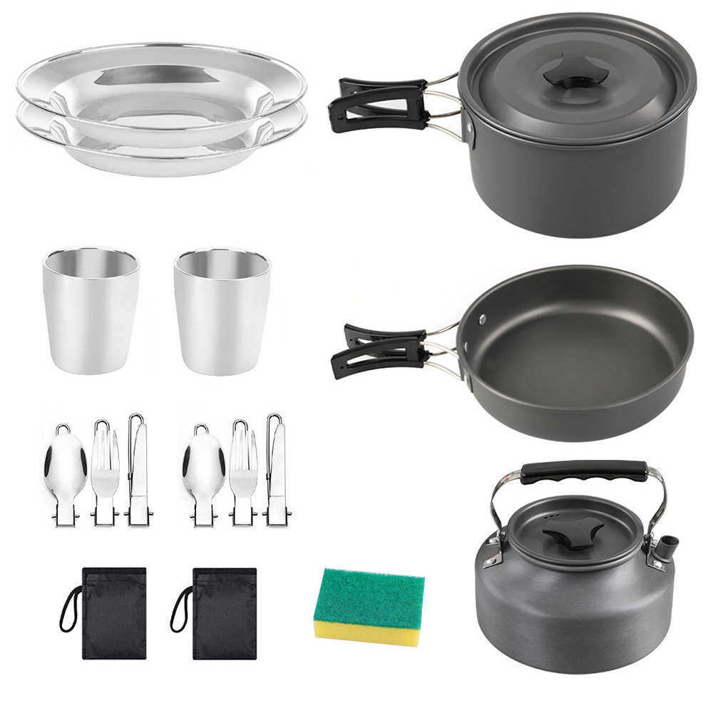 户外用品 热卖2-3人户外炊具茶壶套锅便携野营折叠锅具批发