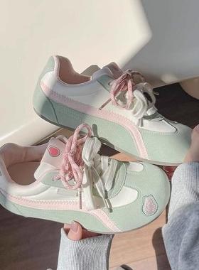 红色德训YJY-M39鞋女202鞋5季动新款夏透气平底板鞋复古百搭休闲