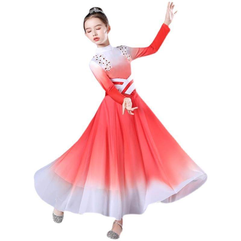 高档绽儿童身放现代舞表演服装、中歌曲配灯舞、国修大摆裙、开场