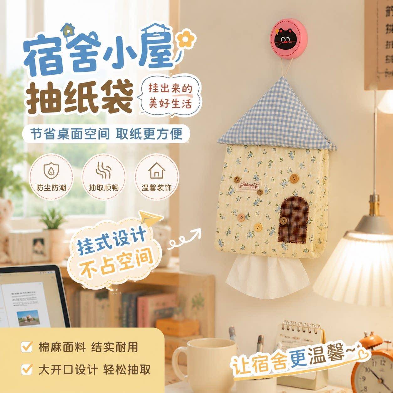 悬挂式抽纸袋ins风布艺可爱创意车载挂袋2026新款宿舍放纸巾收纳