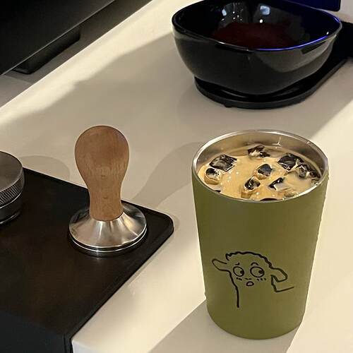 shoo27原创咩咩羊咖啡随行杯暗橄榄绿304不锈钢磨砂质感保温保冷