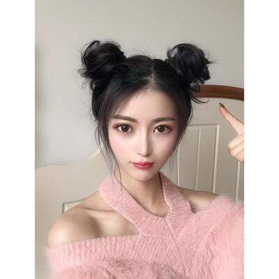 高档丸子松头假发圈假女花苞头盘发器蓬自然双猫耳抓发夹假发包头