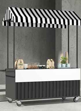 集市铁艺花车摆摊小推车夜市促销车户外移动小吃摊位车展示架黄色