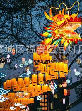 新中式布艺户外龙头街道绘画国潮景区中秋中国风长形龙灯灯笼花灯
