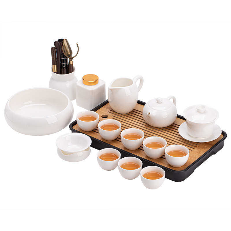 羊脂玉整套功夫茶具套组家用泡茶工具盖碗茶壶茶杯办公室干泡茶盘,餐饮具,功夫茶具,淘宝优惠券,粉丝福利购,淘宝优惠卷