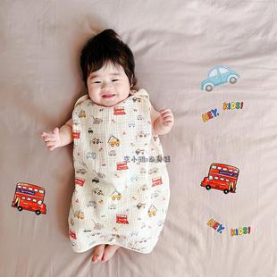 睡衣 背心款 夏季 儿童双层纱布睡袋宝宝空调服安睡防踢被婴幼儿无袖