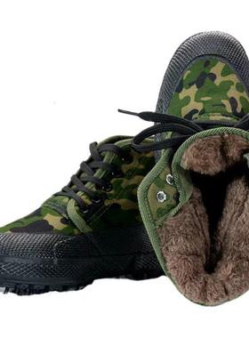 2025年新款男女防滑保暖加绒工作劳保棉鞋工地干活迷彩胶鞋高筒棉