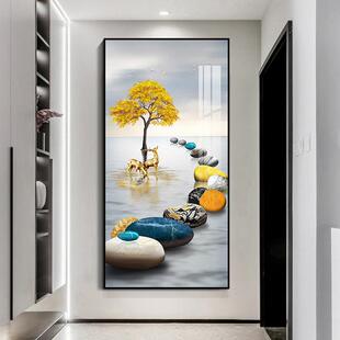 入户玄关装饰画画现代简约客厅走廊尽头墙壁画画过道竖版轻奢大气