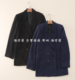 33890俄罗斯单~厚实秋冬款双排扣宽松版通勤翻领西装西服女外套1