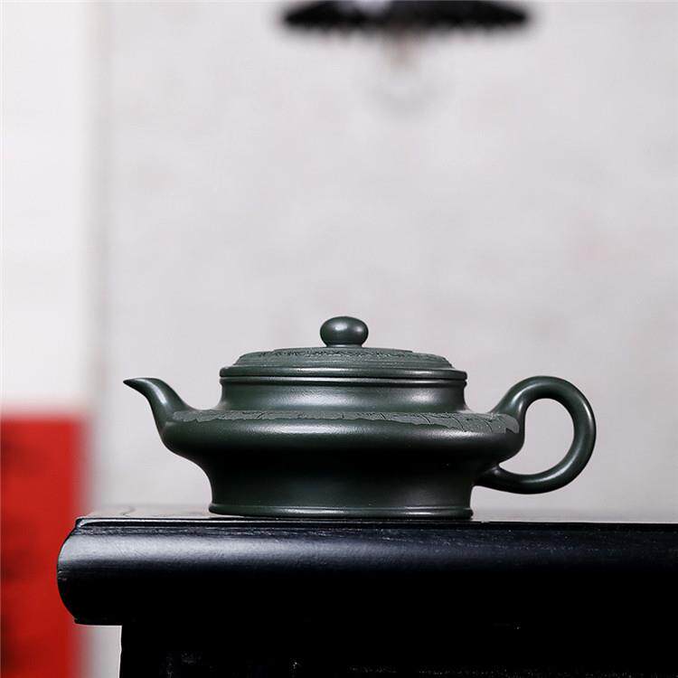 宜紫砂壶矿原绿ZLN泥刻绘虚兴茶扁家用紫砂茶壶具