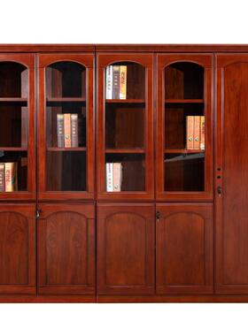 中式办公室书柜文件柜木质带锁油漆资料柜玻璃门带衣柜储物柜子GS