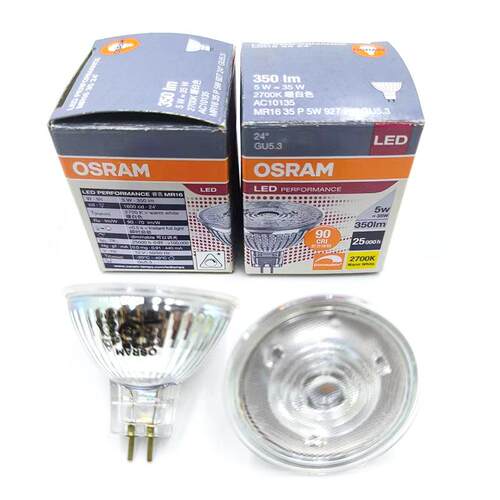 OSRAM欧司朗LED调光灯杯MR16射灯5W客厅餐厅橱柜酒店12V插脚灯泡