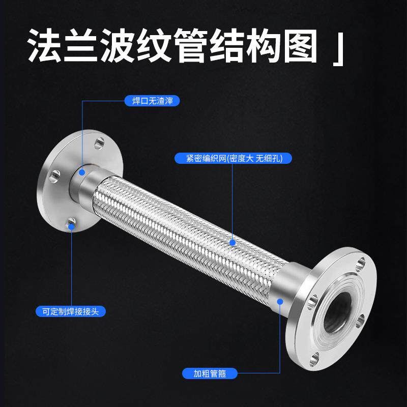 不锈钢304碳钢法兰软管DN25金属管钢丝编织软管波纹管DN65 DN125