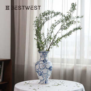 中式轻青花瓷大号玄关陶瓷落地景德镇新花瓶高级摆件插花感客厅奢