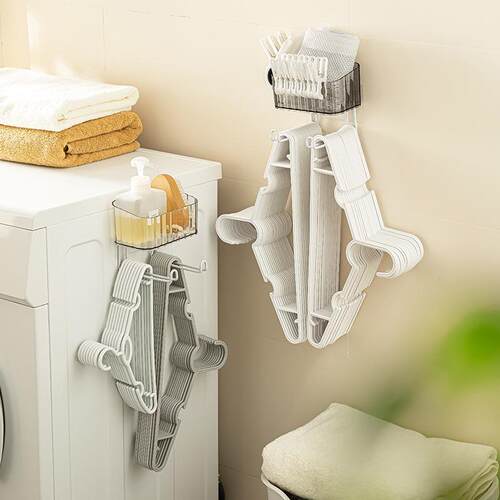 No-drill clothes hanger storage rack, multi-functional wall-