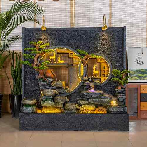 型假山流水喷泉幕墙屏风庭院景观饰品大招FYC财酒店隔水装断落地