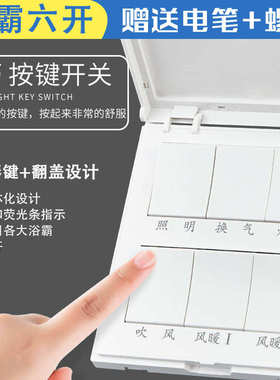 浴室暖风机浴霸六开开关16A大功率卫生间六联灯风暖奥6开开关普盖
