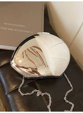 Designer Acrylic Shell Shape Clutch Bag Gold Silver Women Ev