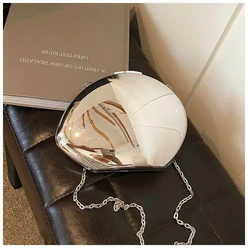 Designer Acrylic Shell Shape Clutch Bag Gold Silver Women Ev