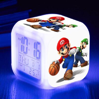Anime Super Mario Light LED Alarm Clock Decoration Children&
