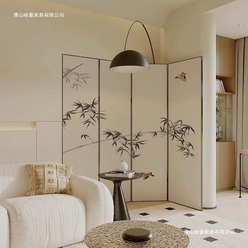法式中古墨竹屏风隔断客厅折叠简约卧室玄关沙发背景遮挡家用装饰