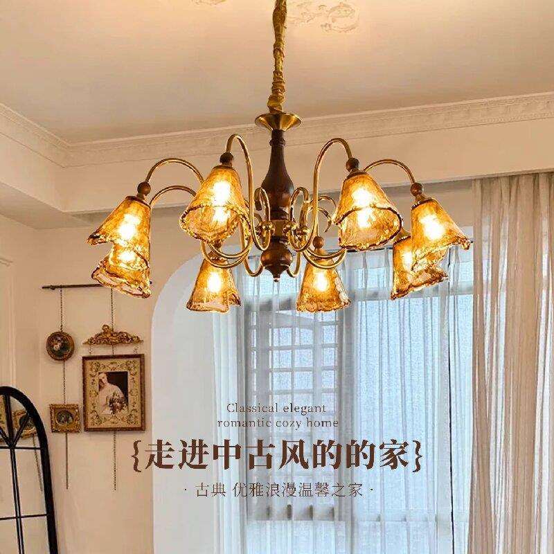 中古风客厅灯琥珀色玻璃吊灯美拉德复古酒店客厅卧室中美拉德风