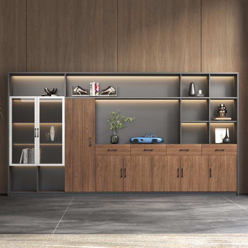 时尚办公室木质文件柜老板桌书柜背景柜档案落地对开门收纳储物柜