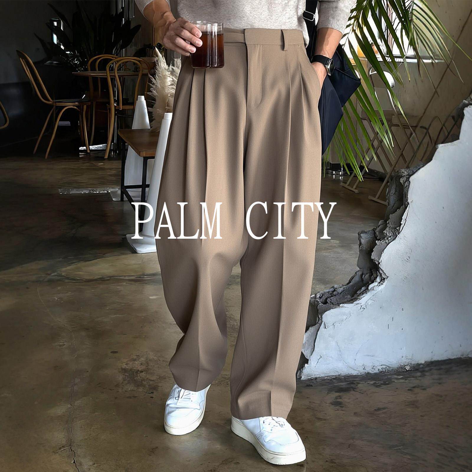 PALM CITY老钱风西裤男韩系高级感双褶皱休闲裤宽松直筒垂感夏季