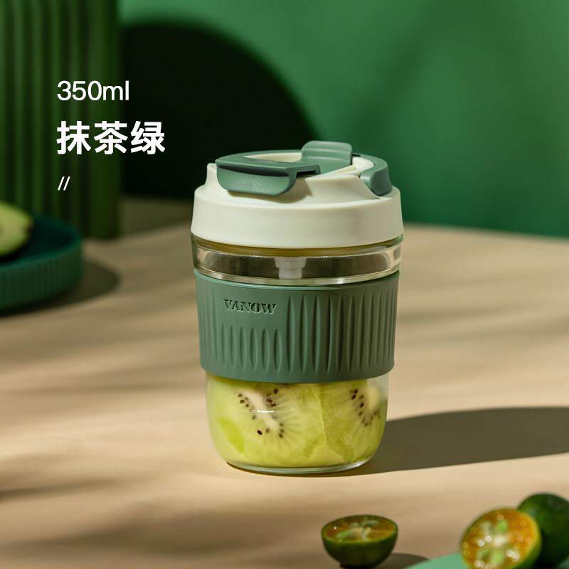 英国Vanow玻璃水杯女夏季带吸管简约可携式可爱高颜值泡茶咖啡杯