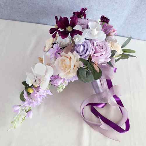 西式档仿娘真新手花蝴蝶兰玫瑰结婚高拍照瀑SP-LY202布水滴下垂捧