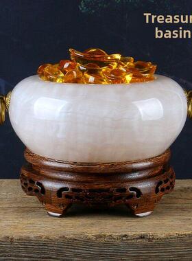 天然阿富汗玉聚宝盆客厅中式门厅架饰办公室礼品桌面陈设