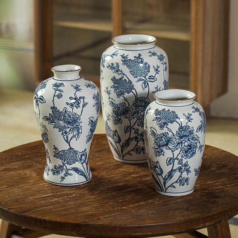 青花瓷花瓶花生满路玄关客厅新中式陶瓷花瓶插花器桌面餐桌摆件