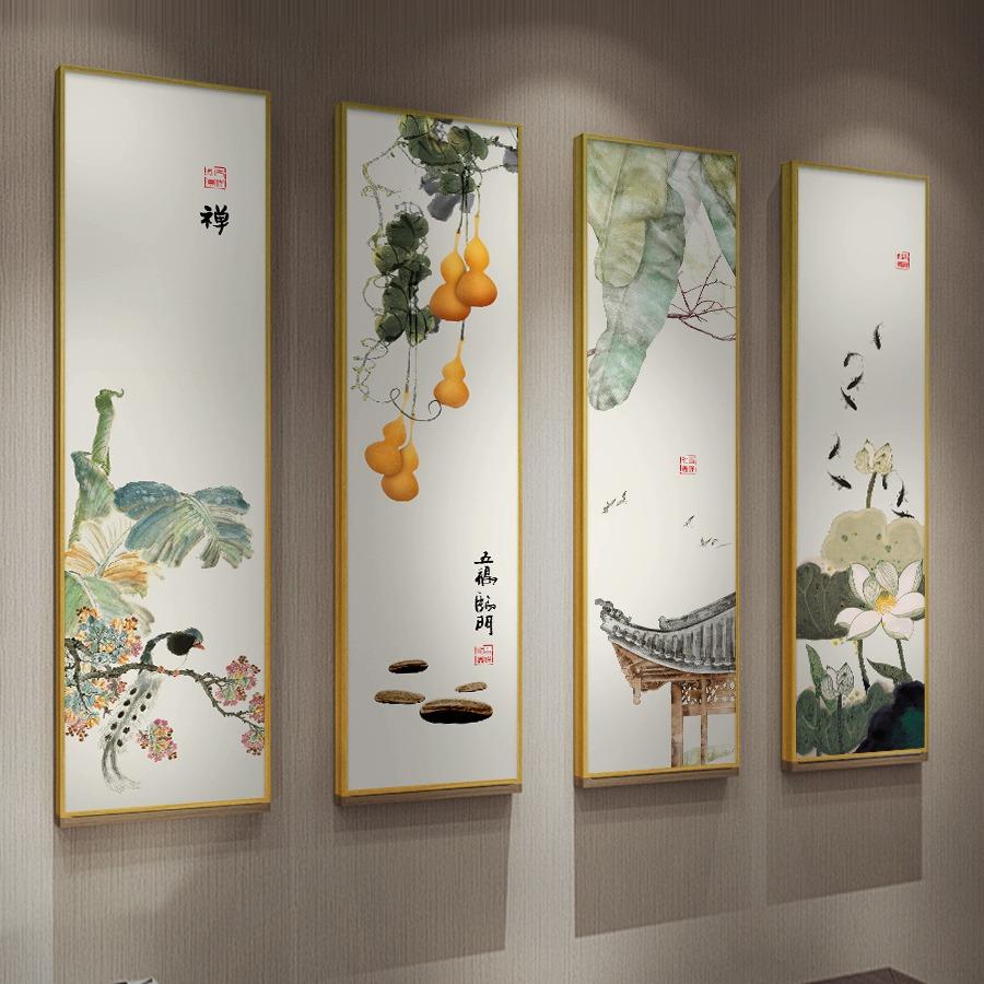 深圳大芬油画村新中式客厅沙发背景墙装饰画餐厅挂画壁画四联画