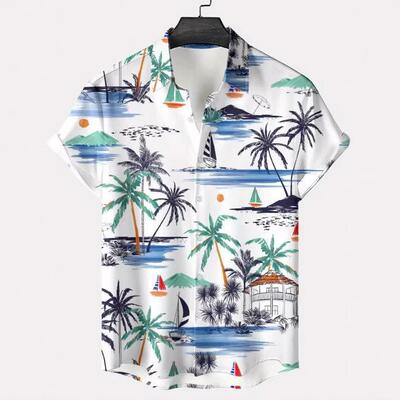Men Tropical Print Sleeve Shirt Regular Casual Comfy Summer