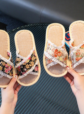 新款亚麻拖鞋女儿童韩版2026年耐磨防滑吸汗透气棉麻凉拖鞋居家用