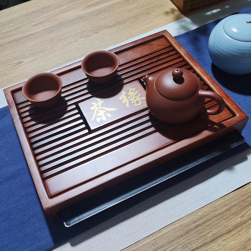 家用实木迷你小茶盘小茶台长方形小型木头简约茶具红木黑檀木蓄排