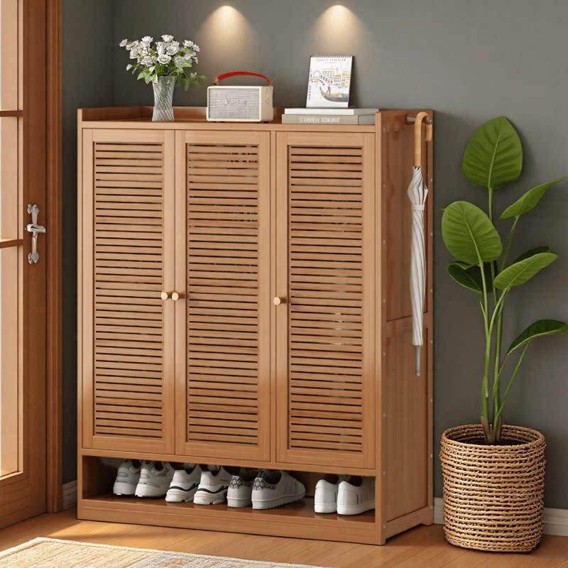 鞋柜家用门口大容量透气简约入户带门置物架收纳柜楠竹子多层鞋架