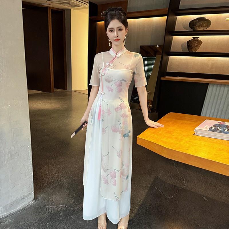 改良旗袍气质显瘦高雅雪纺中国风采耳师按摩技师足浴工作服女