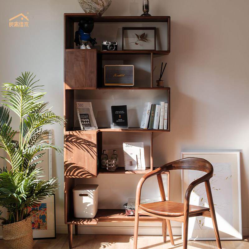 良禽佳木全实木书柜转角柜角落书架收纳柜原木定制开放格展示架